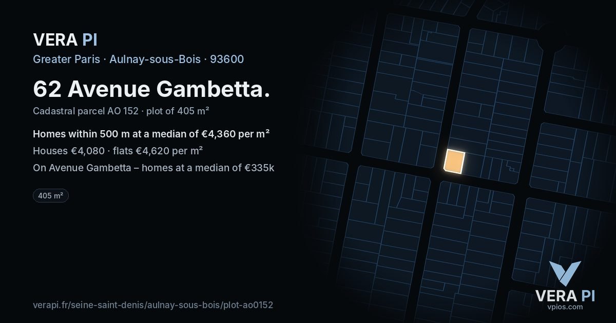 62 Avenue Gambetta, Aulnay-sous-Bois at night – the plot lit, the parcels around coloured by the prices near them