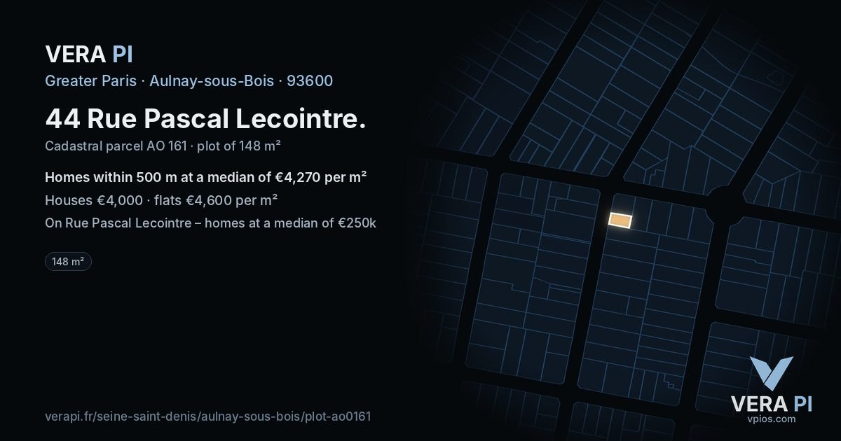 44 Rue Pascal Lecointre, Aulnay-sous-Bois at night – the plot lit, the parcels around coloured by the prices near them
