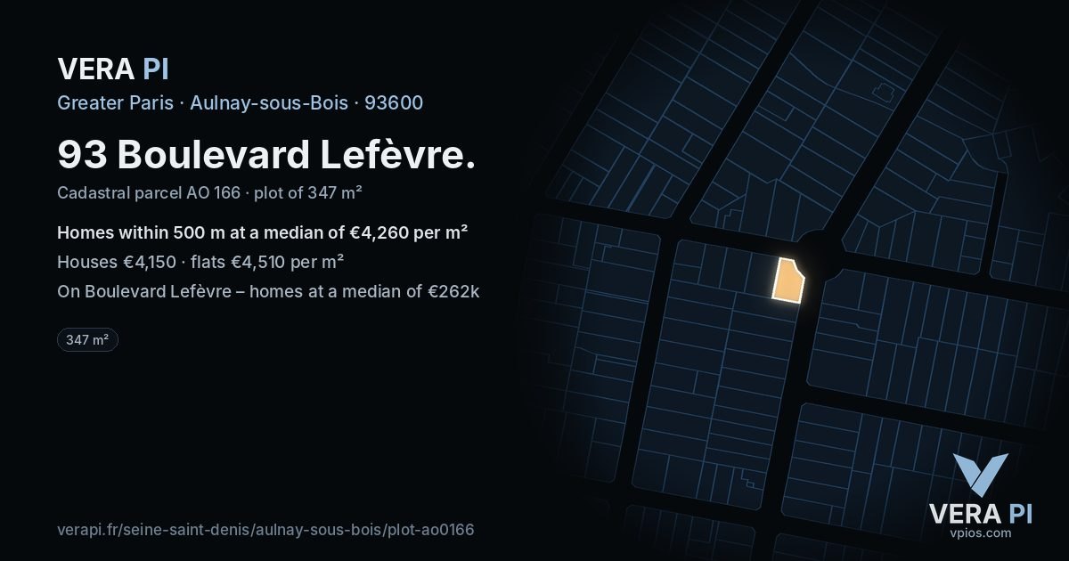 93 Boulevard Lefèvre, Aulnay-sous-Bois at night – the plot lit, the parcels around coloured by the prices near them