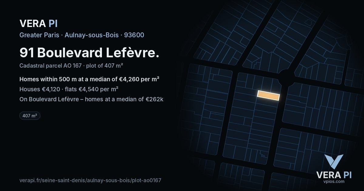 91 Boulevard Lefèvre, Aulnay-sous-Bois at night – the plot lit, the parcels around coloured by the prices near them