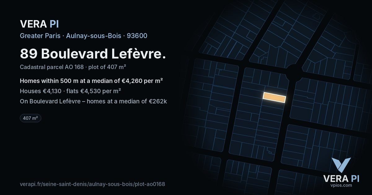 89 Boulevard Lefèvre, Aulnay-sous-Bois at night – the plot lit, the parcels around coloured by the prices near them