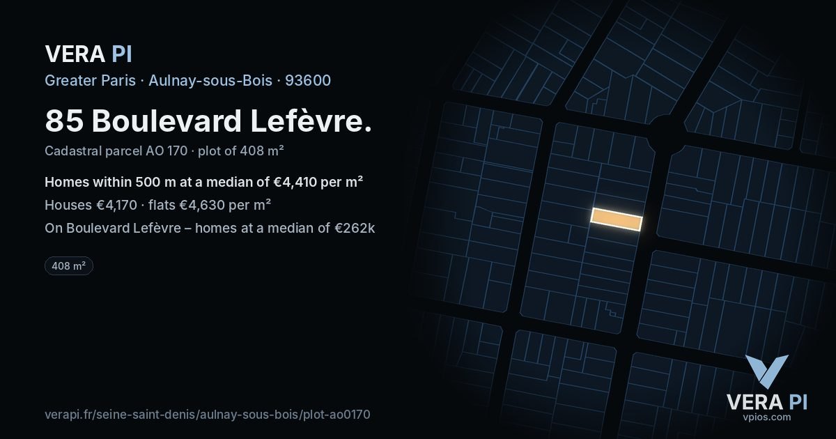 85 Boulevard Lefèvre, Aulnay-sous-Bois at night – the plot lit, the parcels around coloured by the prices near them