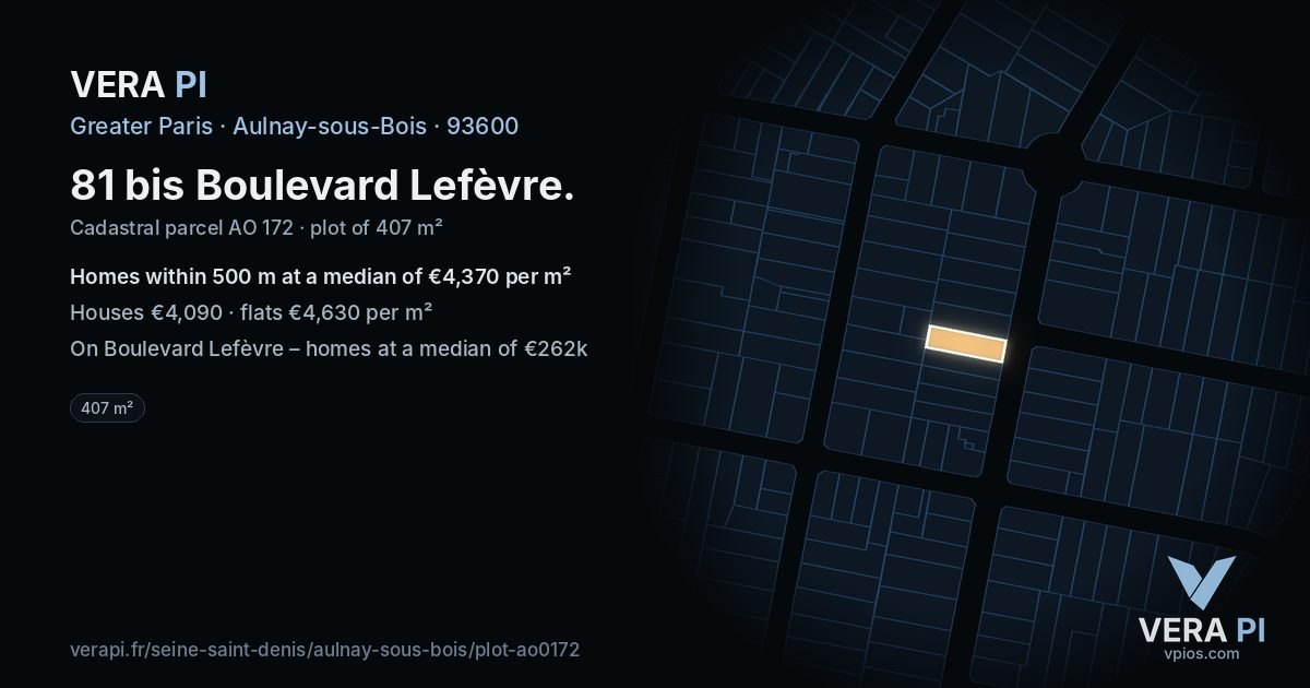 81 bis Boulevard Lefèvre, Aulnay-sous-Bois at night – the plot lit, the parcels around coloured by the prices near them
