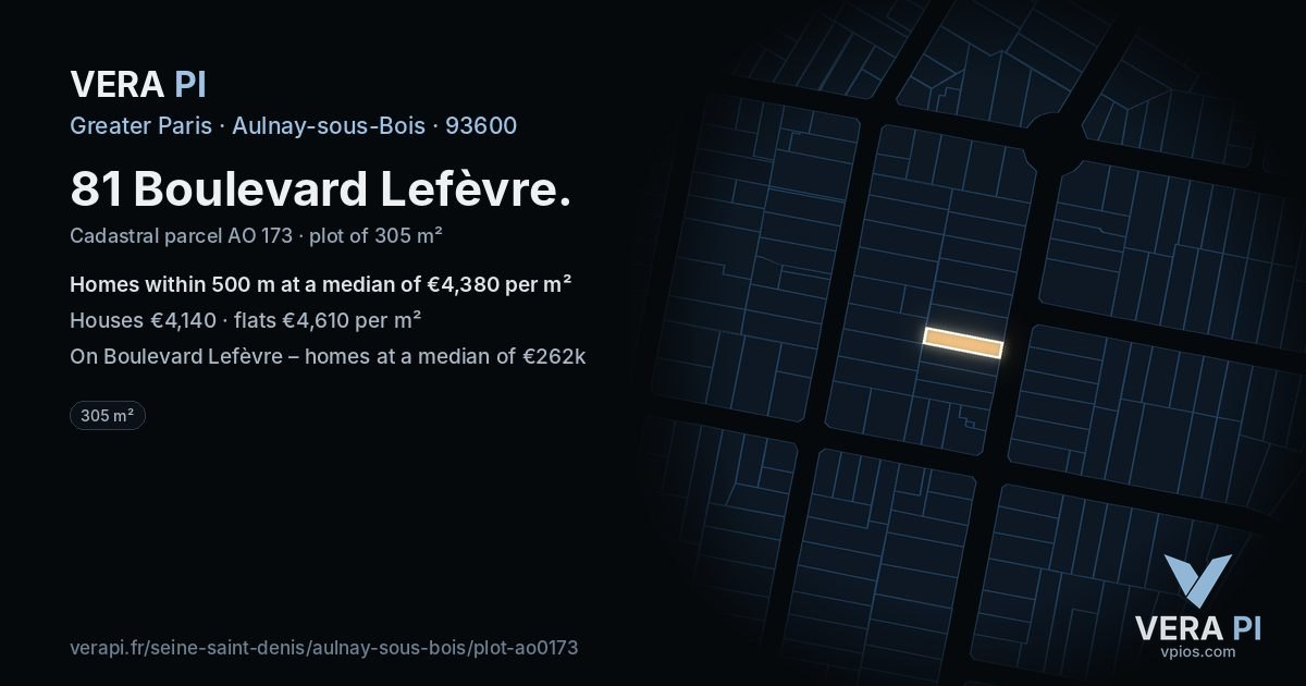 81 Boulevard Lefèvre, Aulnay-sous-Bois at night – the plot lit, the parcels around coloured by the prices near them
