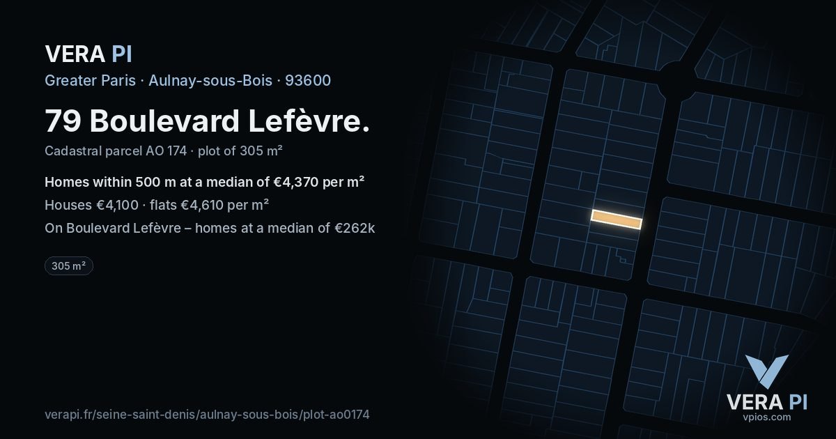 79 Boulevard Lefèvre, Aulnay-sous-Bois at night – the plot lit, the parcels around coloured by the prices near them