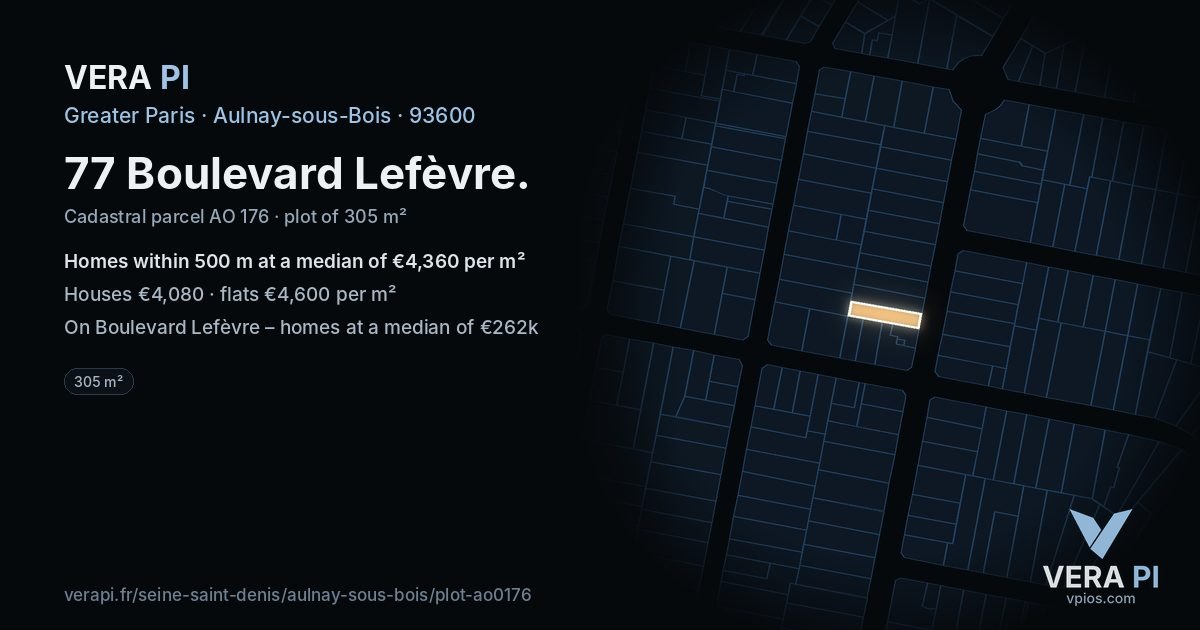 77 Boulevard Lefèvre, Aulnay-sous-Bois at night – the plot lit, the parcels around coloured by the prices near them