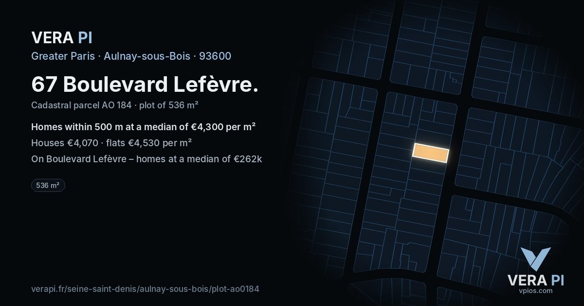 67 Boulevard Lefèvre, Aulnay-sous-Bois at night – the plot lit, the parcels around coloured by the prices near them