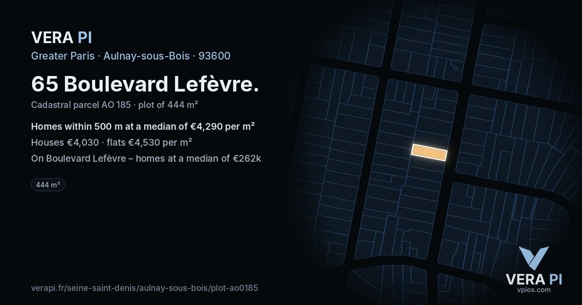 65 Boulevard Lefèvre, Aulnay-sous-Bois at night – the plot lit, the parcels around coloured by the prices near them