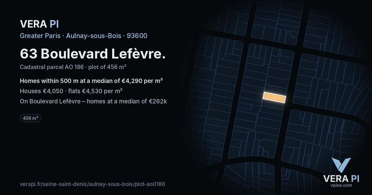 63 Boulevard Lefèvre, Aulnay-sous-Bois at night – the plot lit, the parcels around coloured by the prices near them