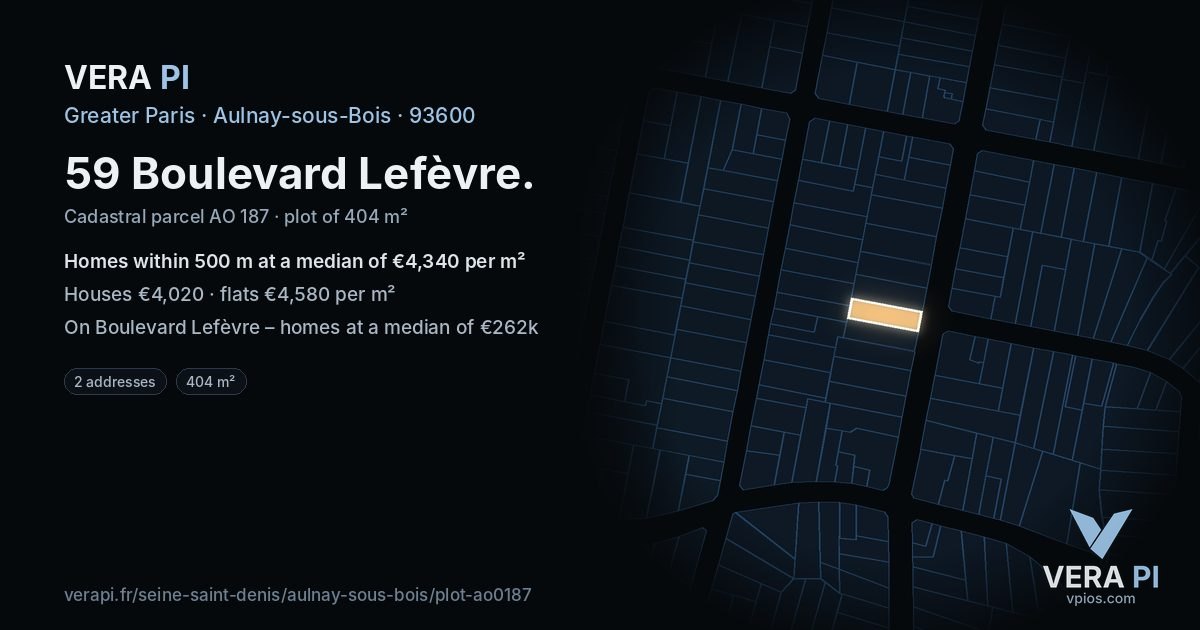 59 Boulevard Lefèvre, Aulnay-sous-Bois at night – the plot lit, the parcels around coloured by the prices near them