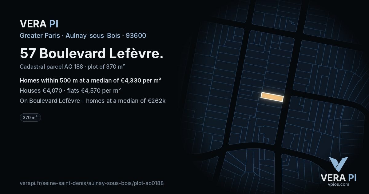 57 Boulevard Lefèvre, Aulnay-sous-Bois at night – the plot lit, the parcels around coloured by the prices near them