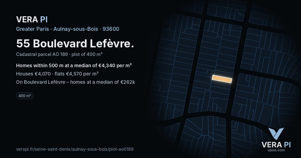 55 Boulevard Lefèvre, Aulnay-sous-Bois at night – the plot lit, the parcels around coloured by the prices near them