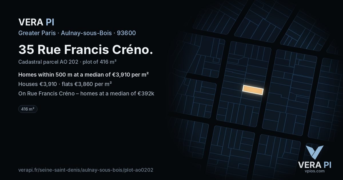 35 Rue Francis Créno, Aulnay-sous-Bois at night – the plot lit, the parcels around coloured by the prices near them