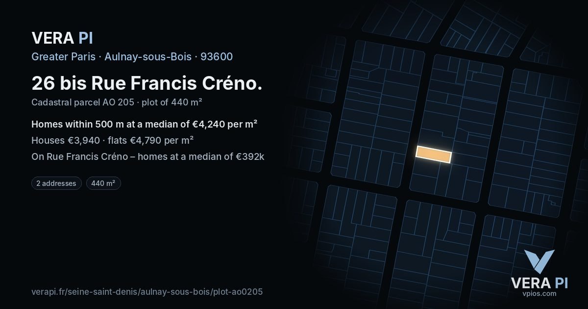 26 bis Rue Francis Créno, Aulnay-sous-Bois at night – the plot lit, the parcels around coloured by the prices near them