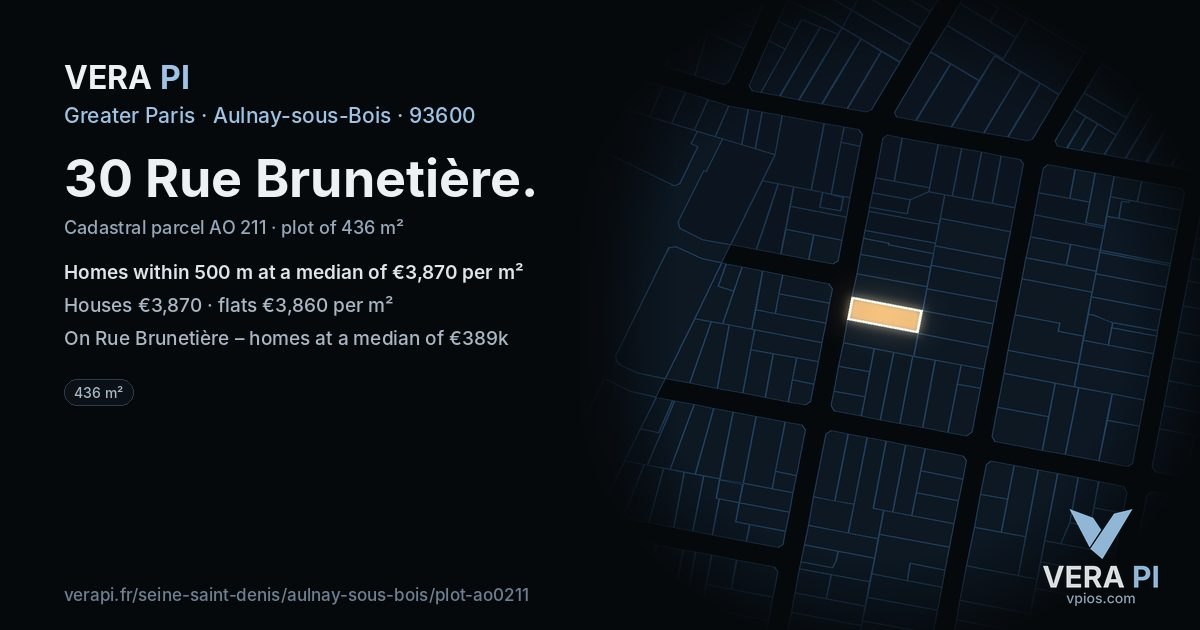 30 Rue Brunetière, Aulnay-sous-Bois at night – the plot lit, the parcels around coloured by the prices near them