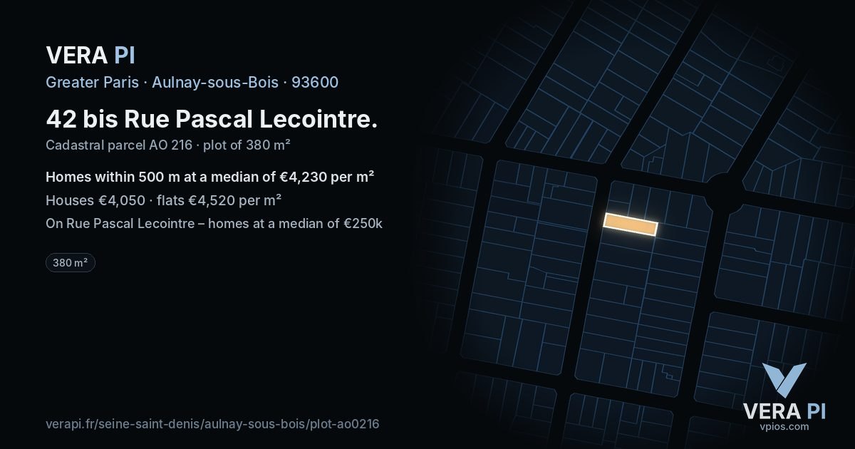 42 bis Rue Pascal Lecointre, Aulnay-sous-Bois at night – the plot lit, the parcels around coloured by the prices near them