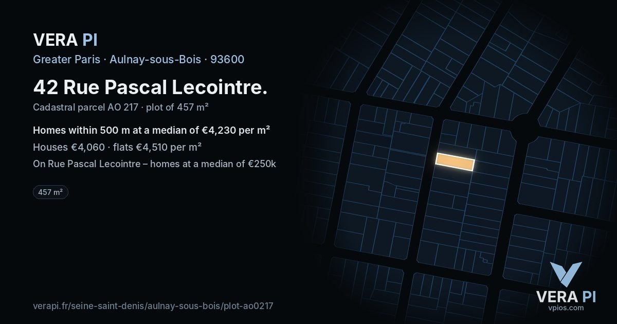 42 Rue Pascal Lecointre, Aulnay-sous-Bois at night – the plot lit, the parcels around coloured by the prices near them