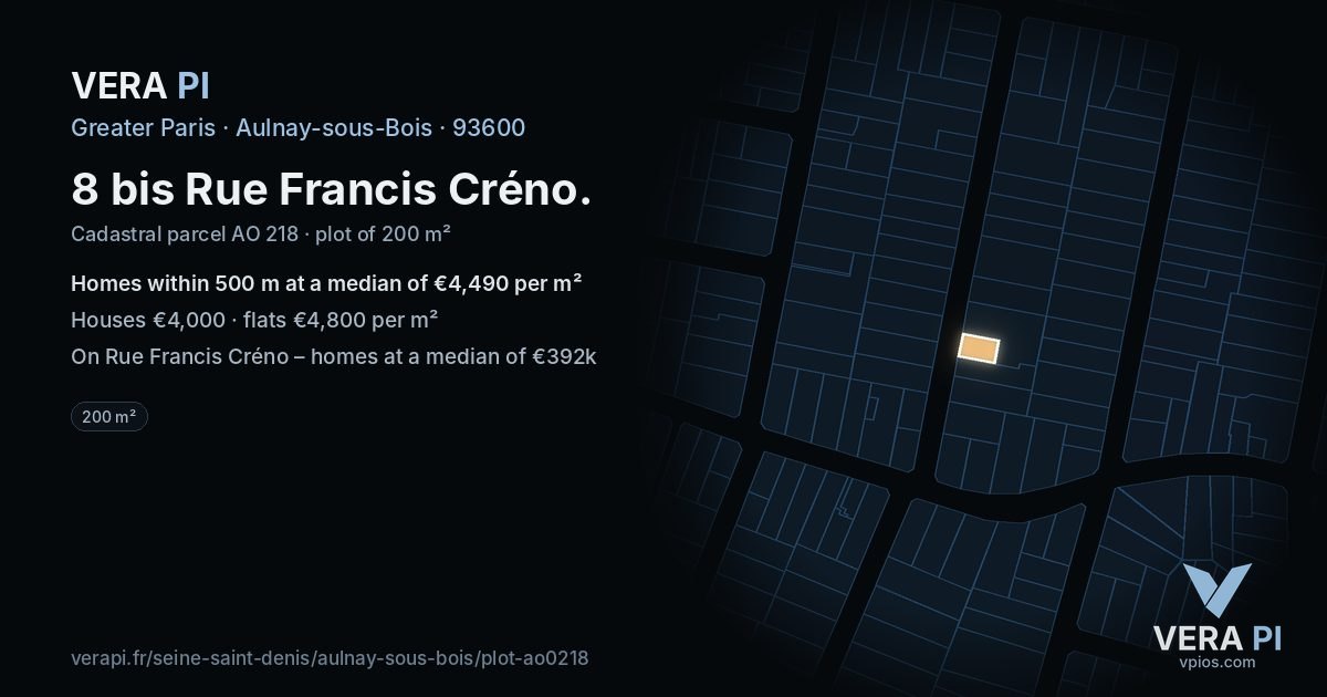 8 bis Rue Francis Créno, Aulnay-sous-Bois at night – the plot lit, the parcels around coloured by the prices near them