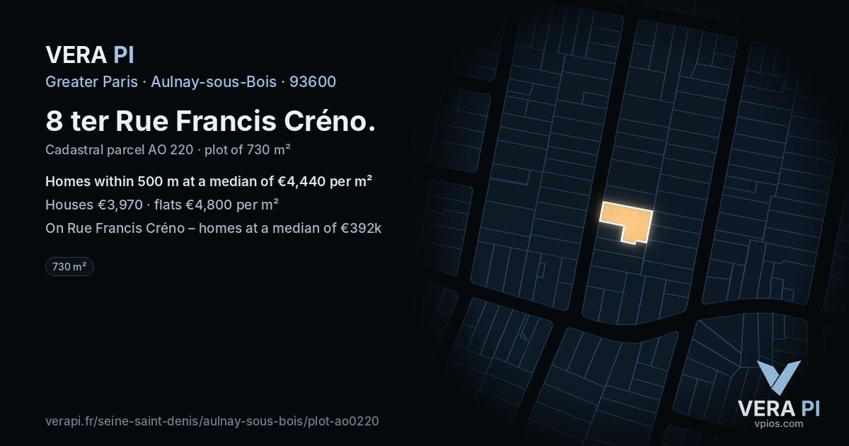 8 ter Rue Francis Créno, Aulnay-sous-Bois at night – the plot lit, the parcels around coloured by the prices near them