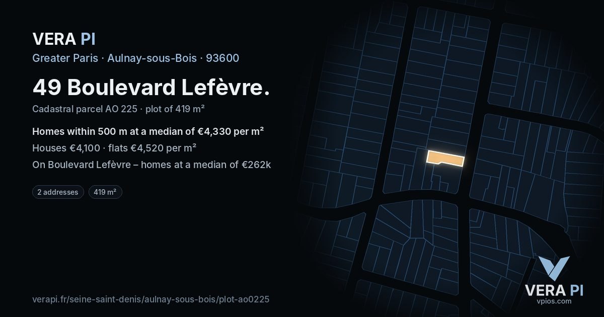 49 Boulevard Lefèvre, Aulnay-sous-Bois at night – the plot lit, the parcels around coloured by the prices near them