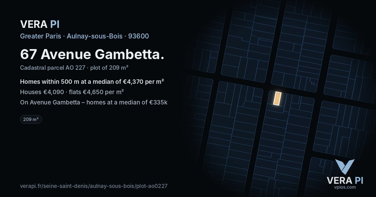 67 Avenue Gambetta, Aulnay-sous-Bois at night – the plot lit, the parcels around coloured by the prices near them