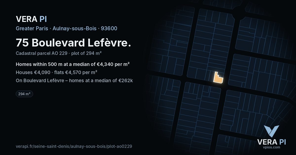 75 Boulevard Lefèvre, Aulnay-sous-Bois at night – the plot lit, the parcels around coloured by the prices near them