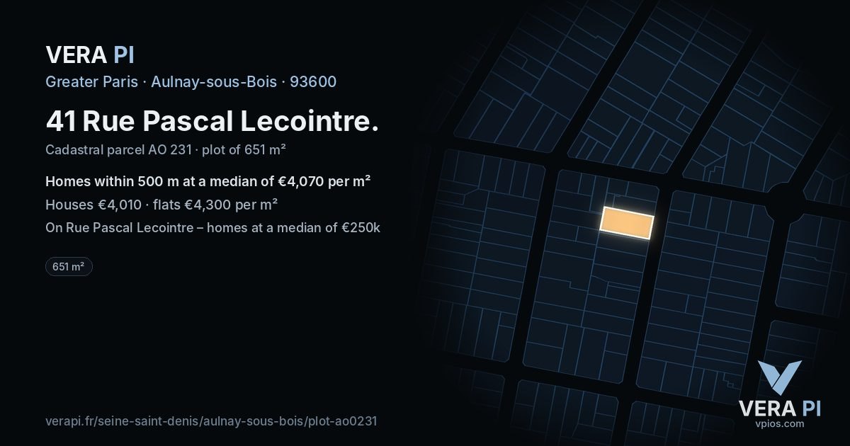 41 Rue Pascal Lecointre, Aulnay-sous-Bois at night – the plot lit, the parcels around coloured by the prices near them