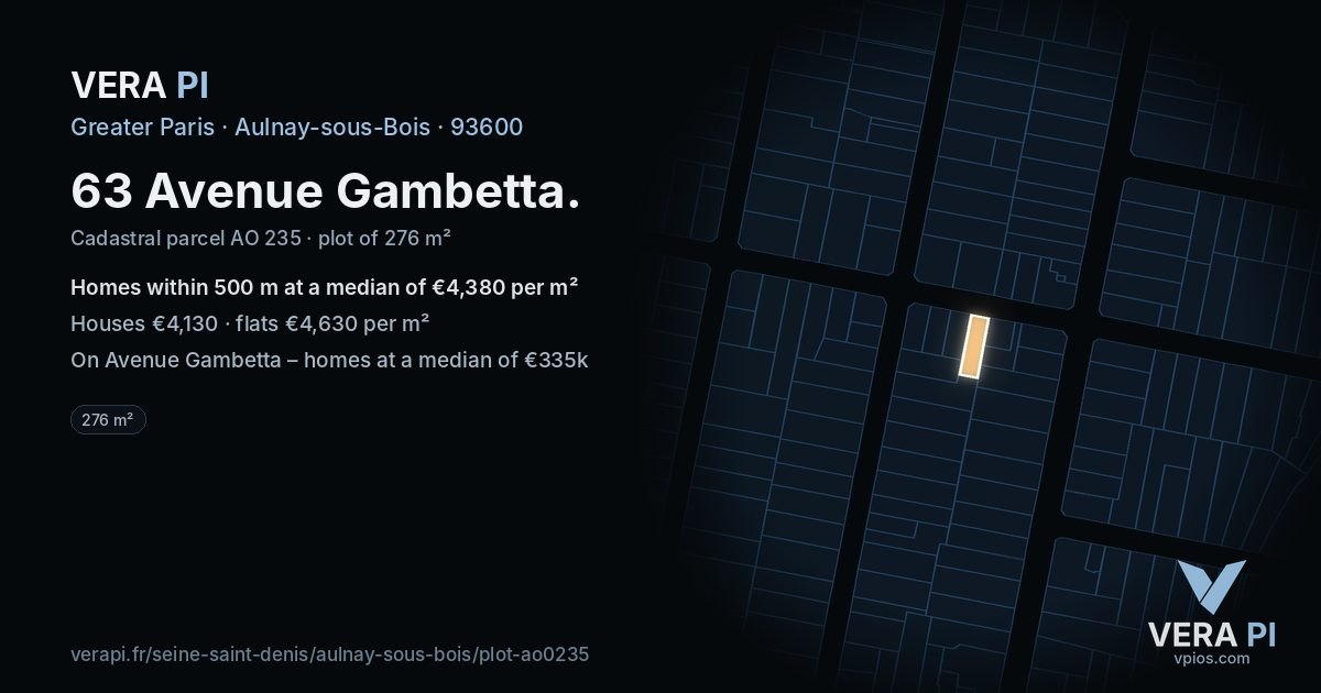 63 Avenue Gambetta, Aulnay-sous-Bois at night – the plot lit, the parcels around coloured by the prices near them
