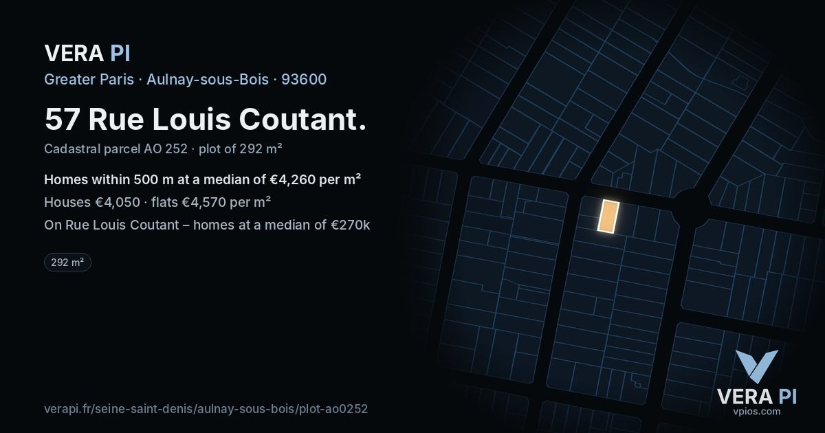 57 Rue Louis Coutant, Aulnay-sous-Bois at night – the plot lit, the parcels around coloured by the prices near them