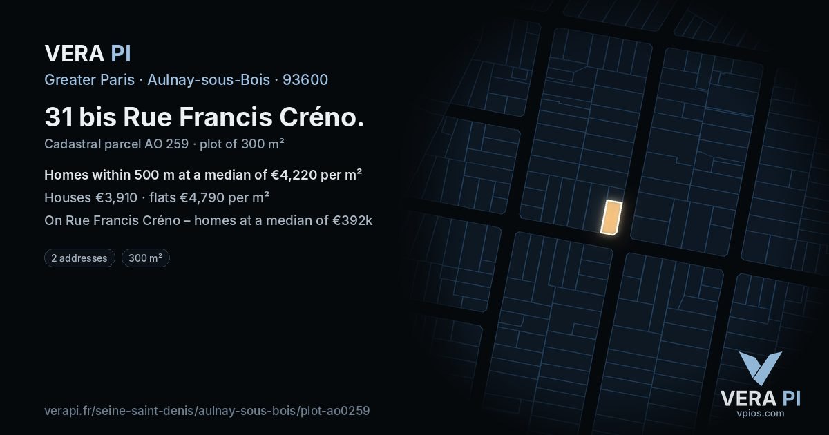 31 bis Rue Francis Créno, Aulnay-sous-Bois at night – the plot lit, the parcels around coloured by the prices near them