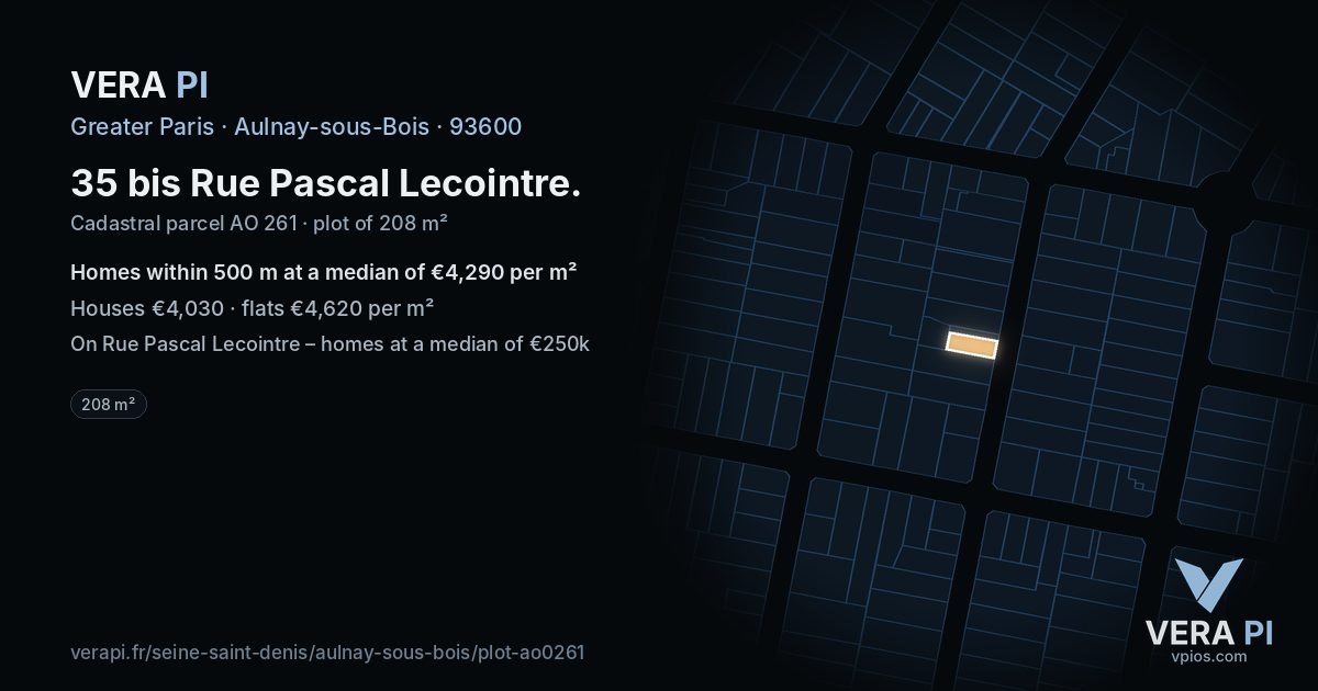 35 bis Rue Pascal Lecointre, Aulnay-sous-Bois at night – the plot lit, the parcels around coloured by the prices near them