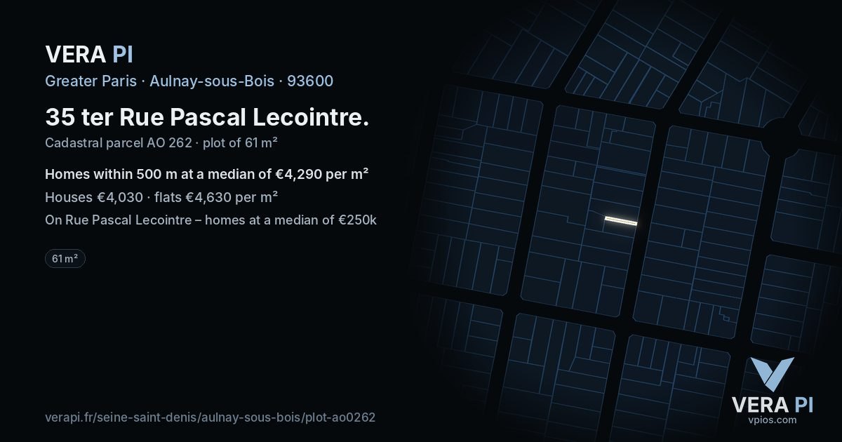 35 ter Rue Pascal Lecointre, Aulnay-sous-Bois at night – the plot lit, the parcels around coloured by the prices near them