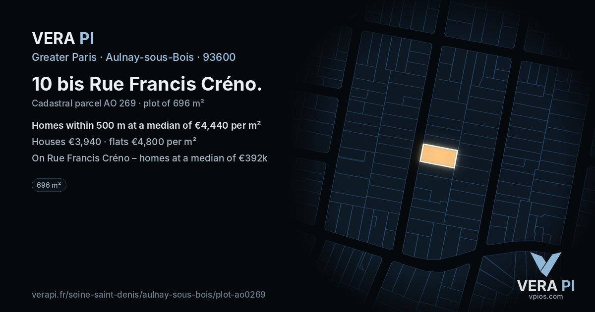 10 bis Rue Francis Créno, Aulnay-sous-Bois at night – the plot lit, the parcels around coloured by the prices near them