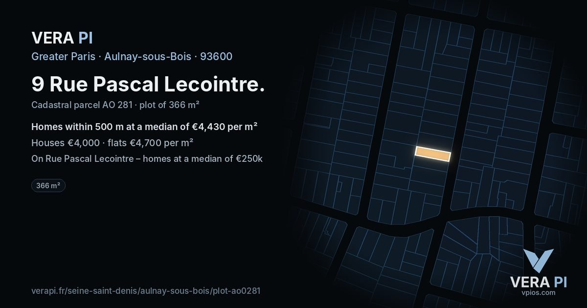 9 Rue Pascal Lecointre, Aulnay-sous-Bois at night – the plot lit, the parcels around coloured by the prices near them