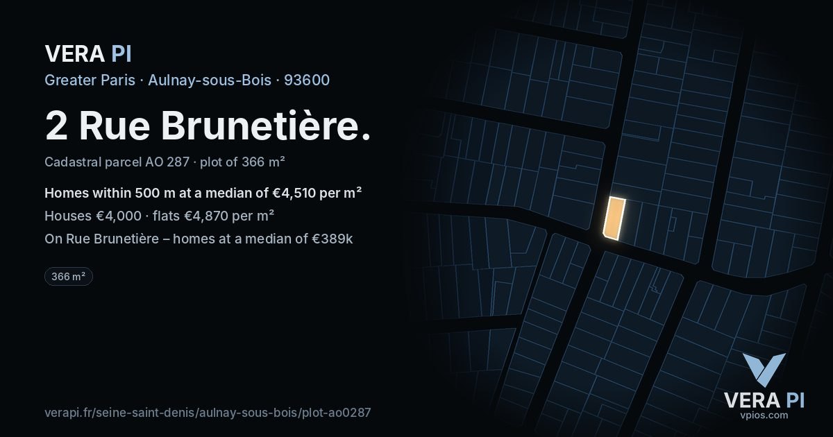 2 Rue Brunetière, Aulnay-sous-Bois at night – the plot lit, the parcels around coloured by the prices near them