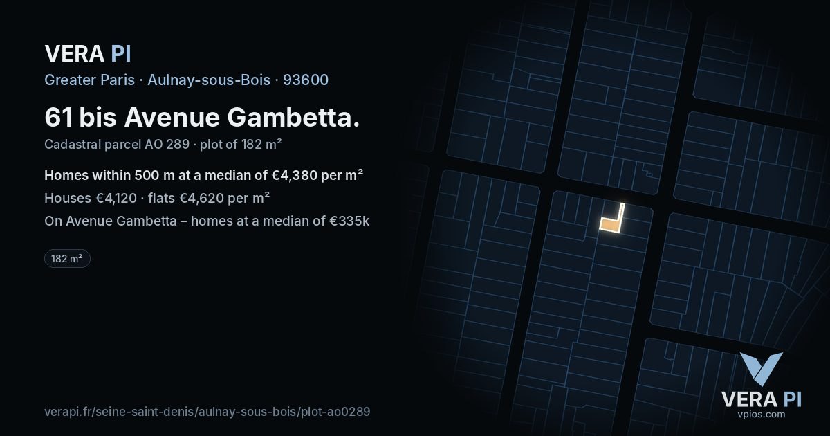 61 bis Avenue Gambetta, Aulnay-sous-Bois at night – the plot lit, the parcels around coloured by the prices near them