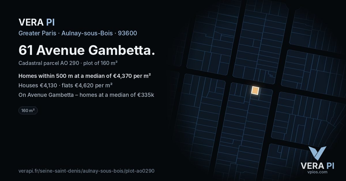 61 Avenue Gambetta, Aulnay-sous-Bois at night – the plot lit, the parcels around coloured by the prices near them