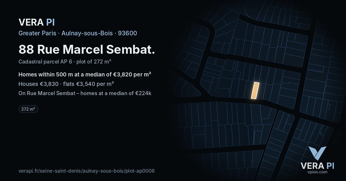 88 Rue Marcel Sembat, Aulnay-sous-Bois at night – the plot lit, the parcels around coloured by the prices near them