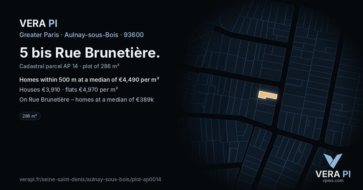 5 bis Rue Brunetière, Aulnay-sous-Bois at night – the plot lit, the parcels around coloured by the prices near them
