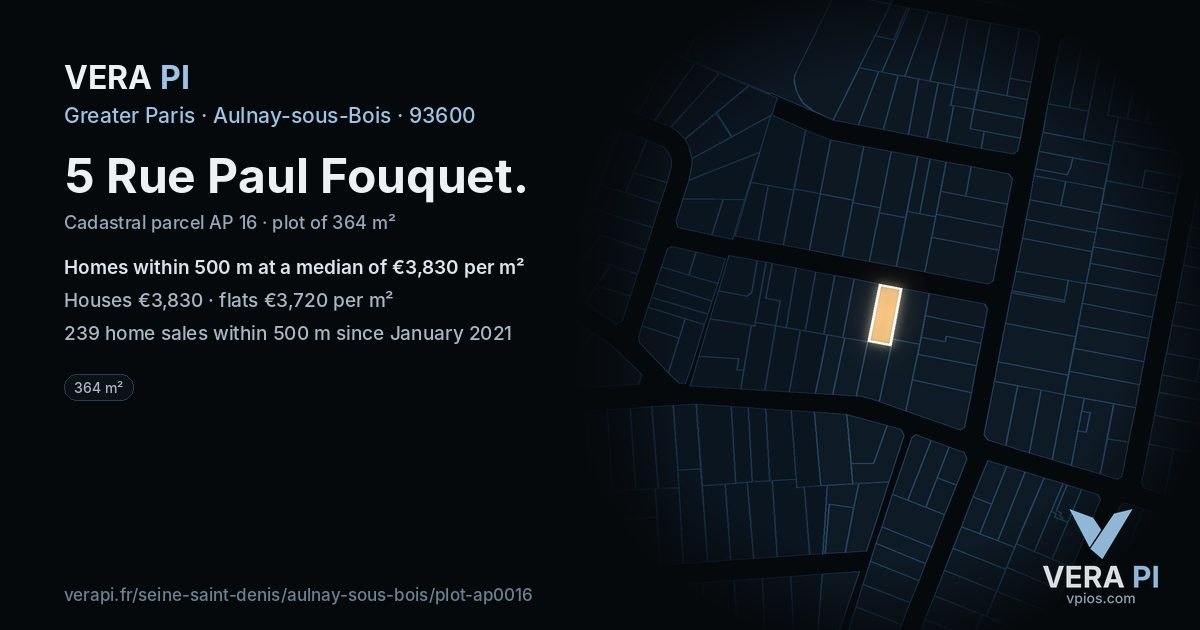 5 Rue Paul Fouquet, Aulnay-sous-Bois at night – the plot lit, the parcels around coloured by the prices near them