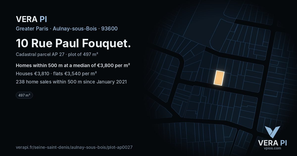 10 Rue Paul Fouquet, Aulnay-sous-Bois at night – the plot lit, the parcels around coloured by the prices near them