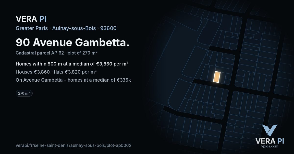 90 Avenue Gambetta, Aulnay-sous-Bois at night – the plot lit, the parcels around coloured by the prices near them