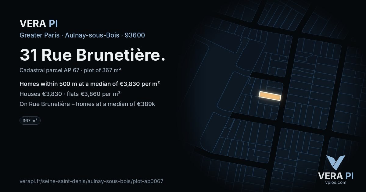 31 Rue Brunetière, Aulnay-sous-Bois at night – the plot lit, the parcels around coloured by the prices near them