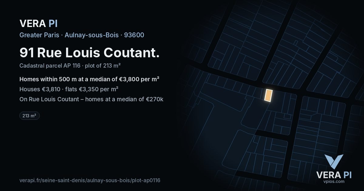 91 Rue Louis Coutant, Aulnay-sous-Bois at night – the plot lit, the parcels around coloured by the prices near them