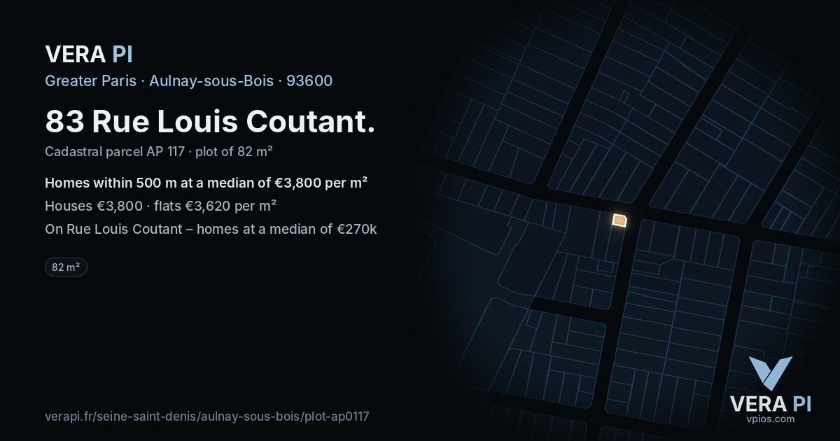83 Rue Louis Coutant, Aulnay-sous-Bois at night – the plot lit, the parcels around coloured by the prices near them