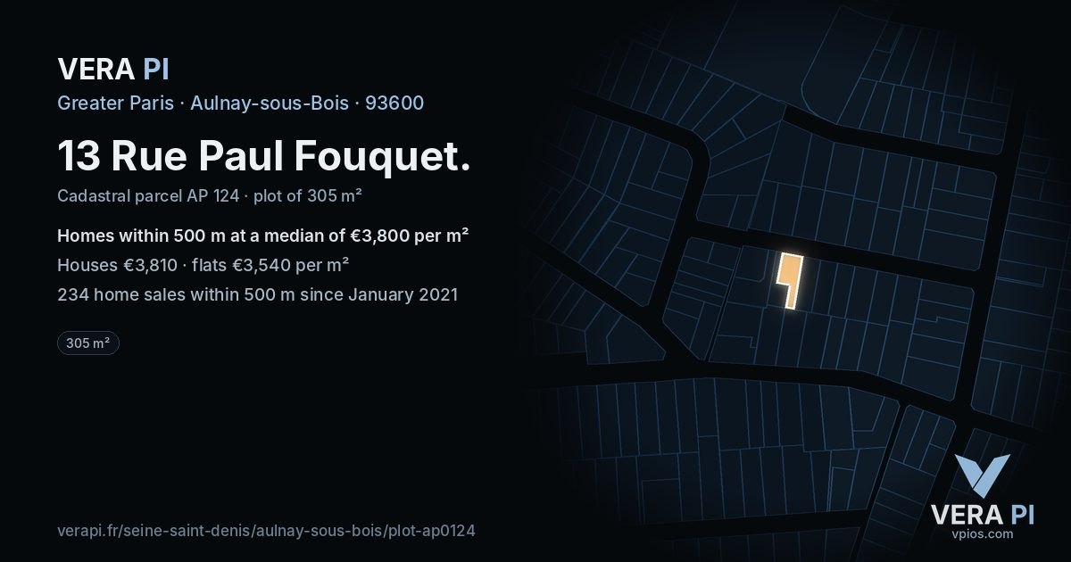 13 Rue Paul Fouquet, Aulnay-sous-Bois at night – the plot lit, the parcels around coloured by the prices near them
