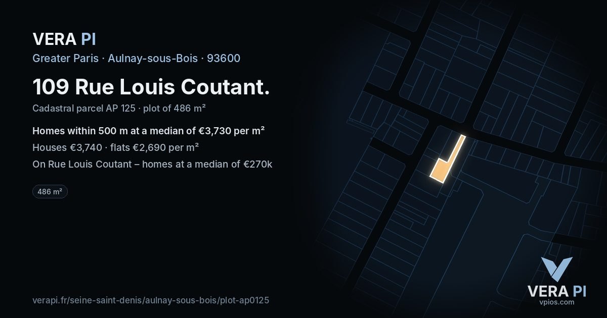 109 Rue Louis Coutant, Aulnay-sous-Bois at night – the plot lit, the parcels around coloured by the prices near them