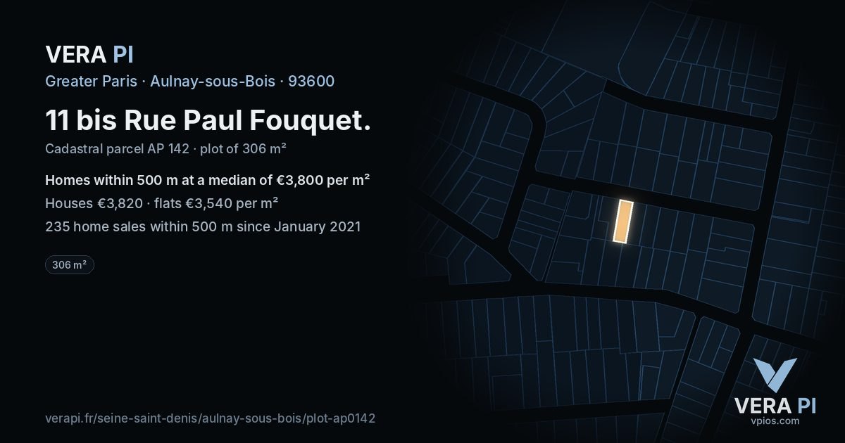 11 bis Rue Paul Fouquet, Aulnay-sous-Bois at night – the plot lit, the parcels around coloured by the prices near them