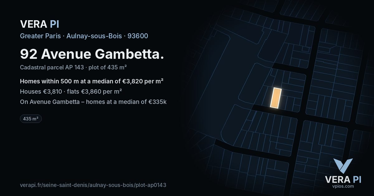 92 Avenue Gambetta, Aulnay-sous-Bois at night – the plot lit, the parcels around coloured by the prices near them