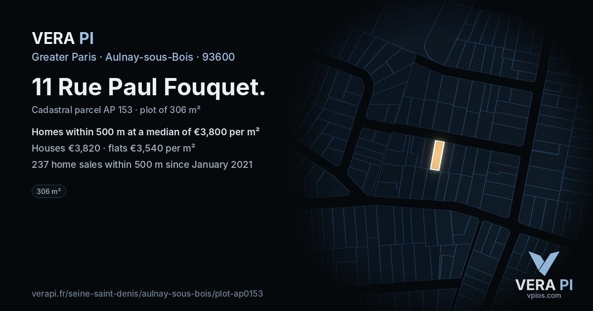 11 Rue Paul Fouquet, Aulnay-sous-Bois at night – the plot lit, the parcels around coloured by the prices near them